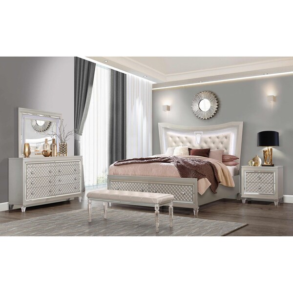 Global Furniture Usa Traditional Glam Tufted Paris Champagne King Bed Group With Led 2873 - main